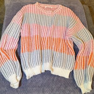 Altar'd State Pink, Orange, and White Striped Sweater
